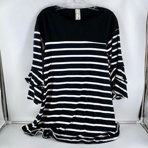 Black White Stripe Tunic w Ruffle Bell Sleeves